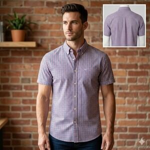 7Diamonds SMK-5023 Limits of Desire Mens Medium Blue Red Gingham SS Button Down